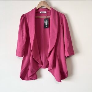 Doublju Pink Open Front 3/4 Sleeve Jacket